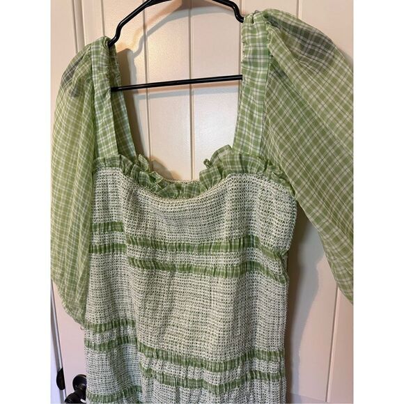 Capulet Revolve Siobhan Green Gingham Smocked Long Sleeve Mini Dress Size XL - Picture 5 of 10
